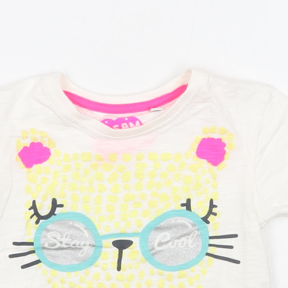 Blue Zoo Girls White Geometric Cotton Basic T-Shirt Size 18-24 Months Round Neck Pullover - Stay Cool