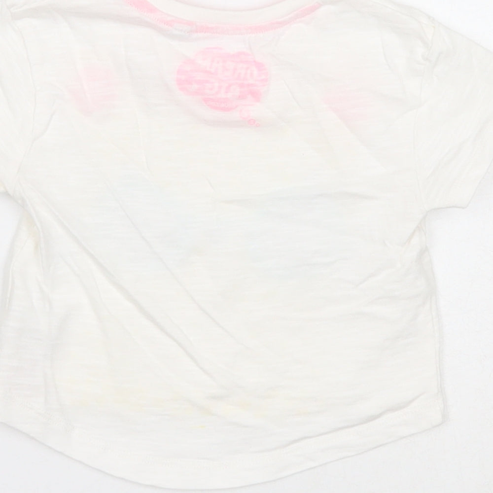 Blue Zoo Girls White Geometric Cotton Basic T-Shirt Size 18-24 Months Round Neck Pullover - Stay Cool