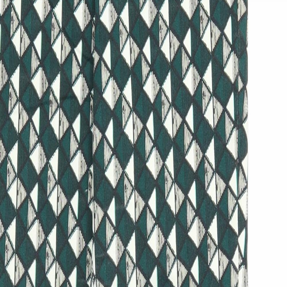 H&M Womens Green Geometric Cotton Trousers Size 6 Regular Zip