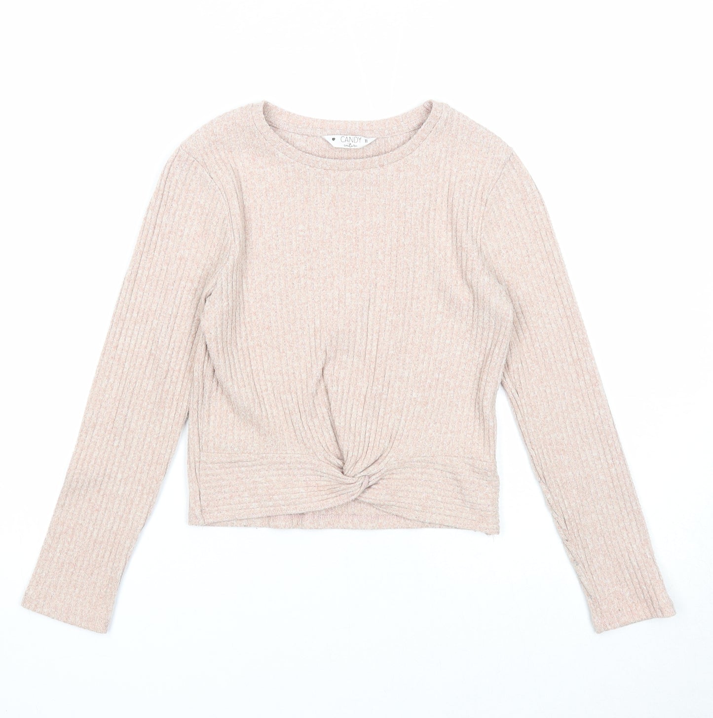 Candy Couture Girls Pink Boat Neck Polyester Pullover Jumper Size 11 Years Pullover - Front Twist Detail