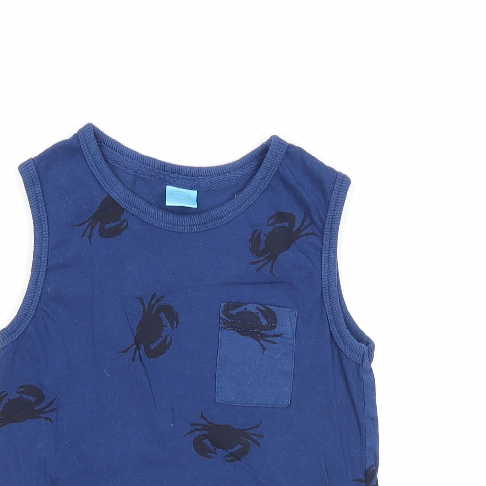 Little Kids Boys Blue Geometric Cotton Basic Tank Size 5-6 Years Round Neck Pullover - Crab