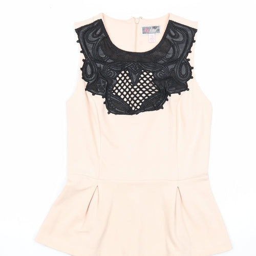 Lipsy Womens Pink Polyester Basic Blouse Size 10 Boat Neck - Crocheted Lace Detail