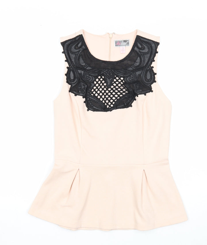 Lipsy Womens Pink Polyester Basic Blouse Size 10 Boat Neck - Crocheted Lace Detail