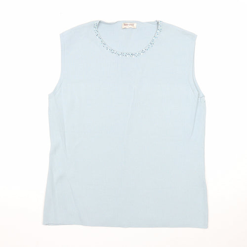 Bonmarché Womens Blue Viscose Basic Blouse Size L Round Neck - Embellished Neckline