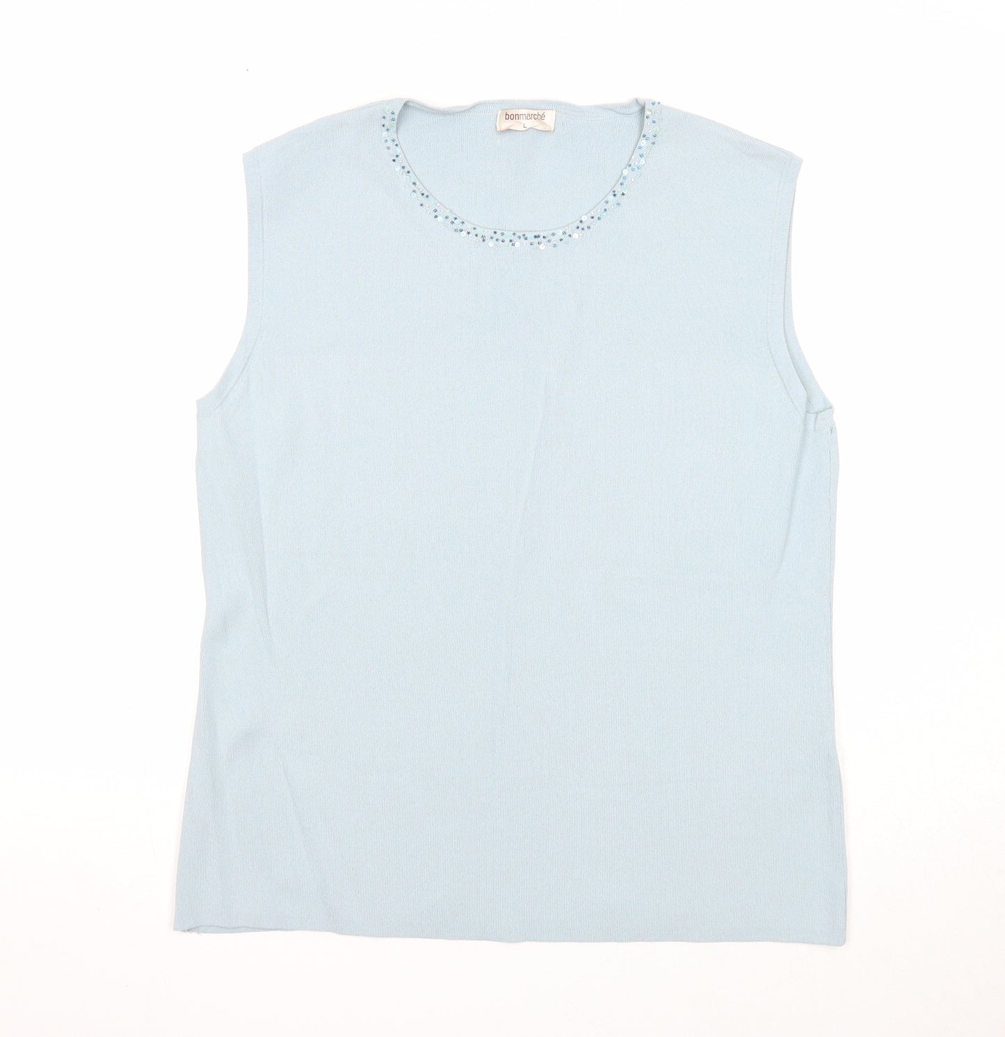 Bonmarché Womens Blue Viscose Basic Blouse Size L Round Neck - Embellished Neckline