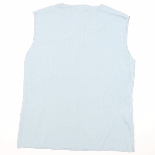 Bonmarché Womens Blue Viscose Basic Blouse Size L Round Neck - Embellished Neckline