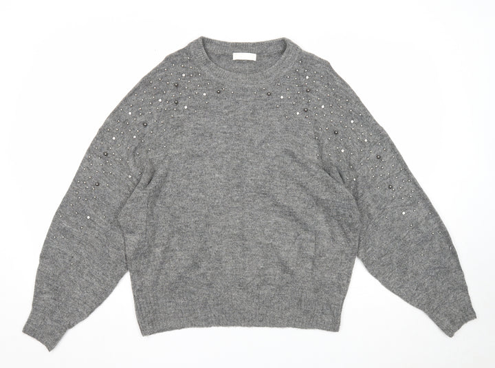 H&M Womens Grey Round Neck Acrylic Pullover Jumper Size M