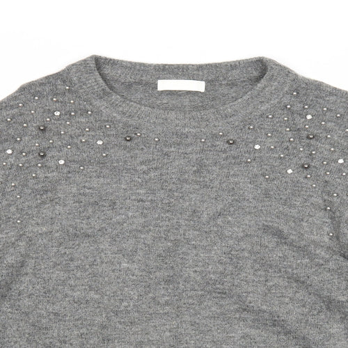 H&M Womens Grey Round Neck Acrylic Pullover Jumper Size M