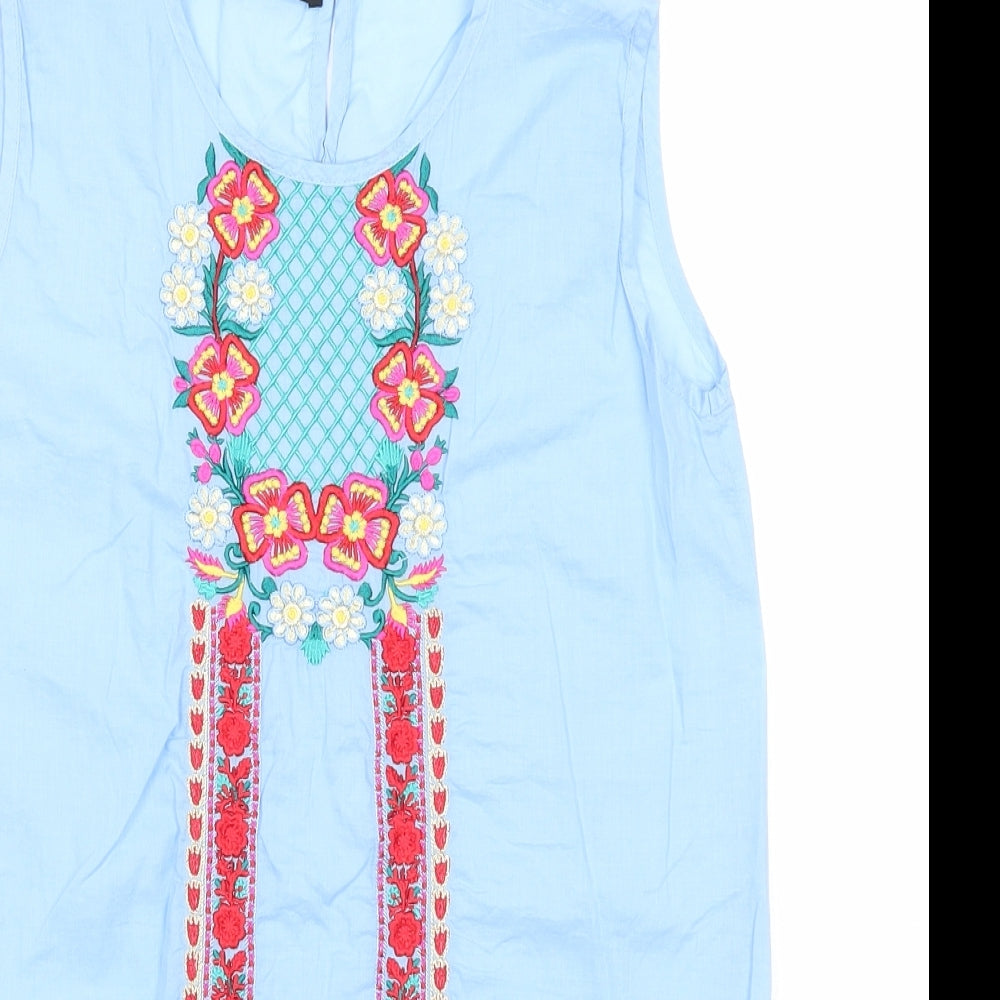 Khaadi Girls Blue Geometric Cotton Basic Tank Size 8-9 Years Round Neck Button - Flowers