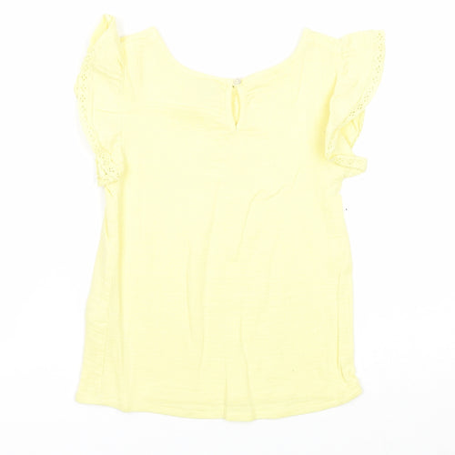 TU Girls Yellow Cotton Basic Tank Size 5-6 Years Round Neck Button