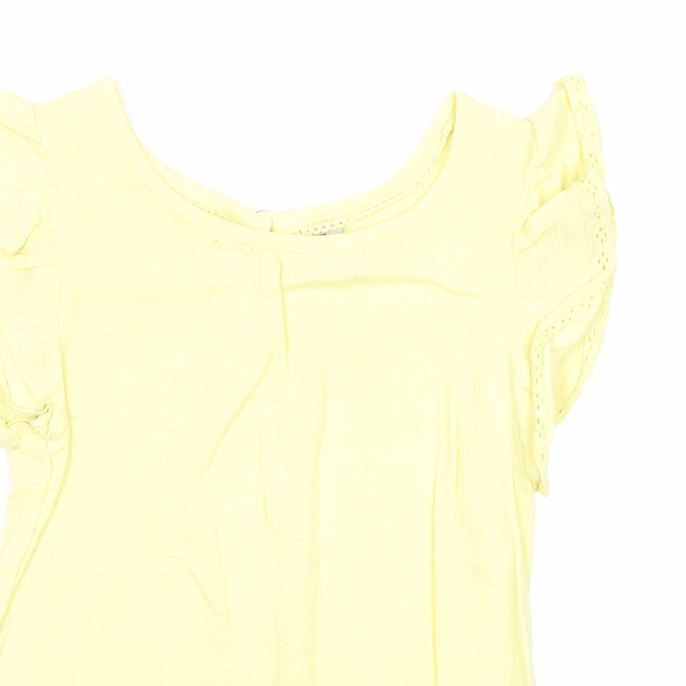 TU Girls Yellow Cotton Basic Tank Size 5-6 Years Round Neck Button