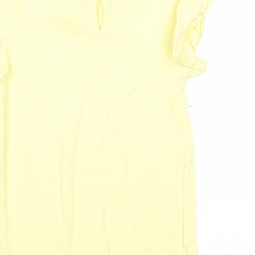 TU Girls Yellow Cotton Basic Tank Size 5-6 Years Round Neck Button