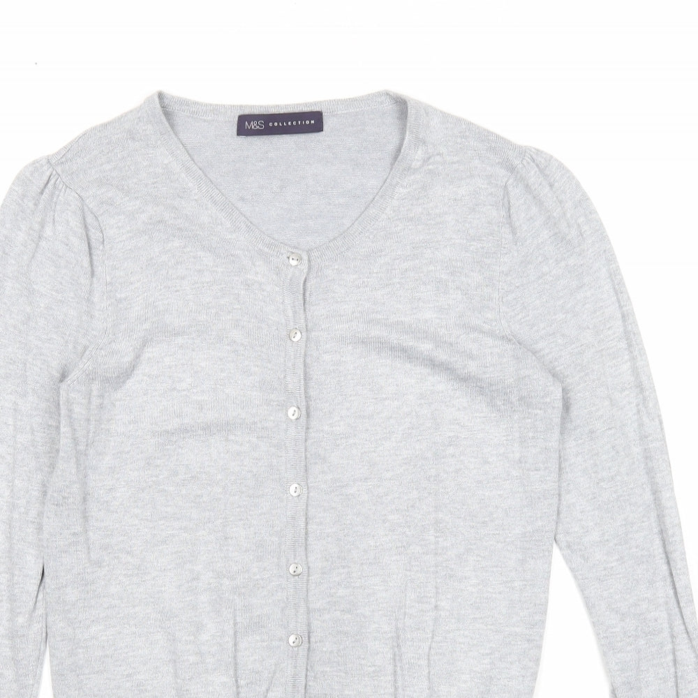Marks and Spencer Womens Grey Scoop Neck Viscose Cardigan Jumper Size 6
