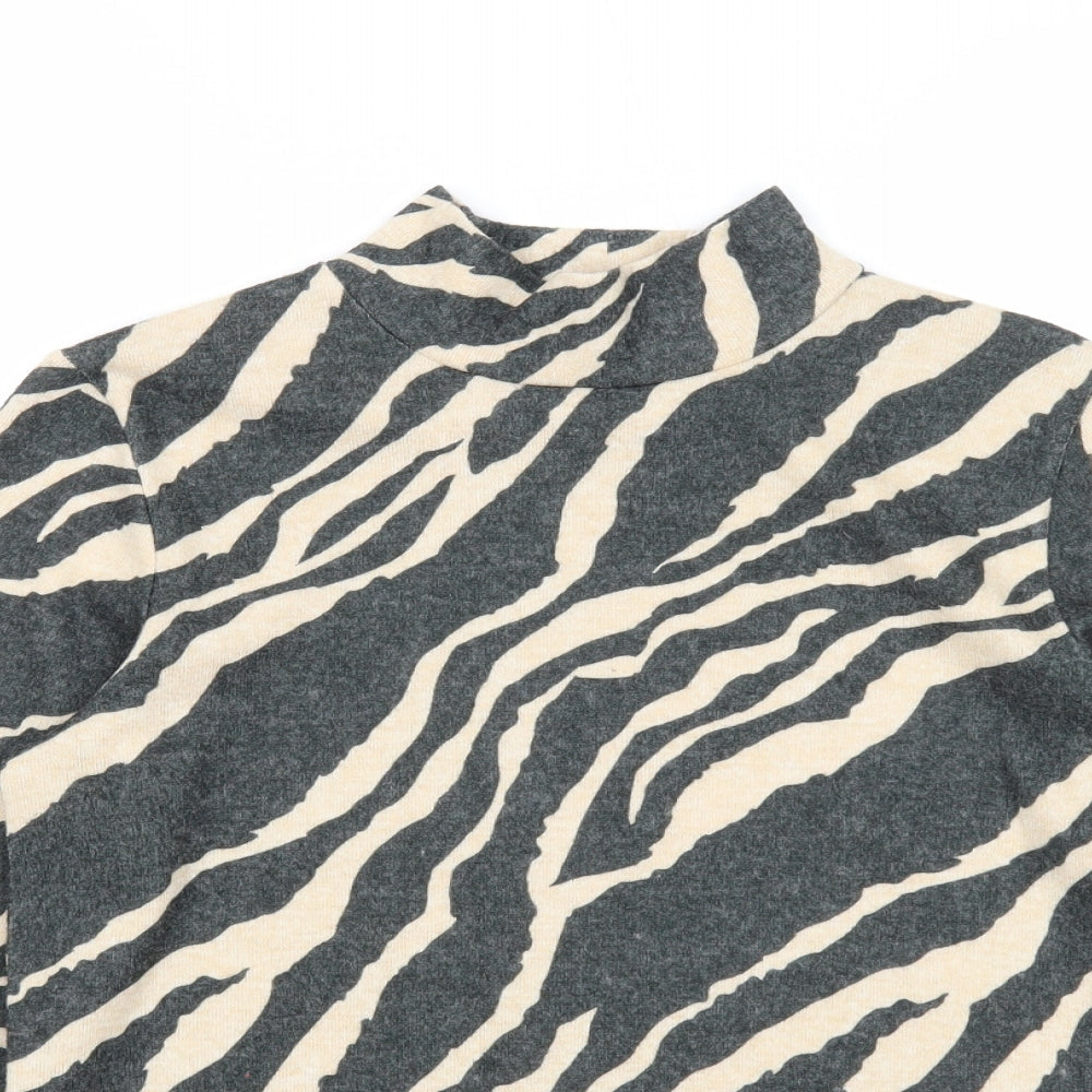 George Womens Grey Geometric Polyester Basic T-Shirt Size S Mock Neck