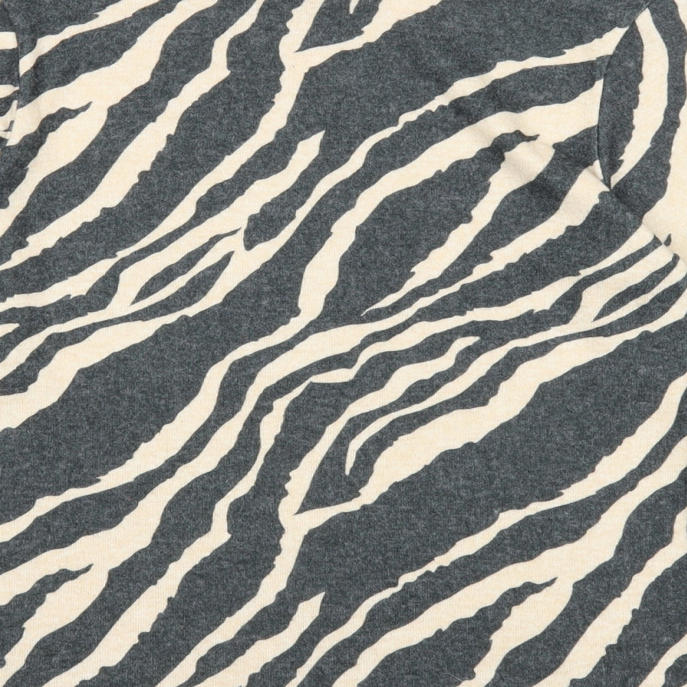 George Womens Grey Geometric Polyester Basic T-Shirt Size S Mock Neck