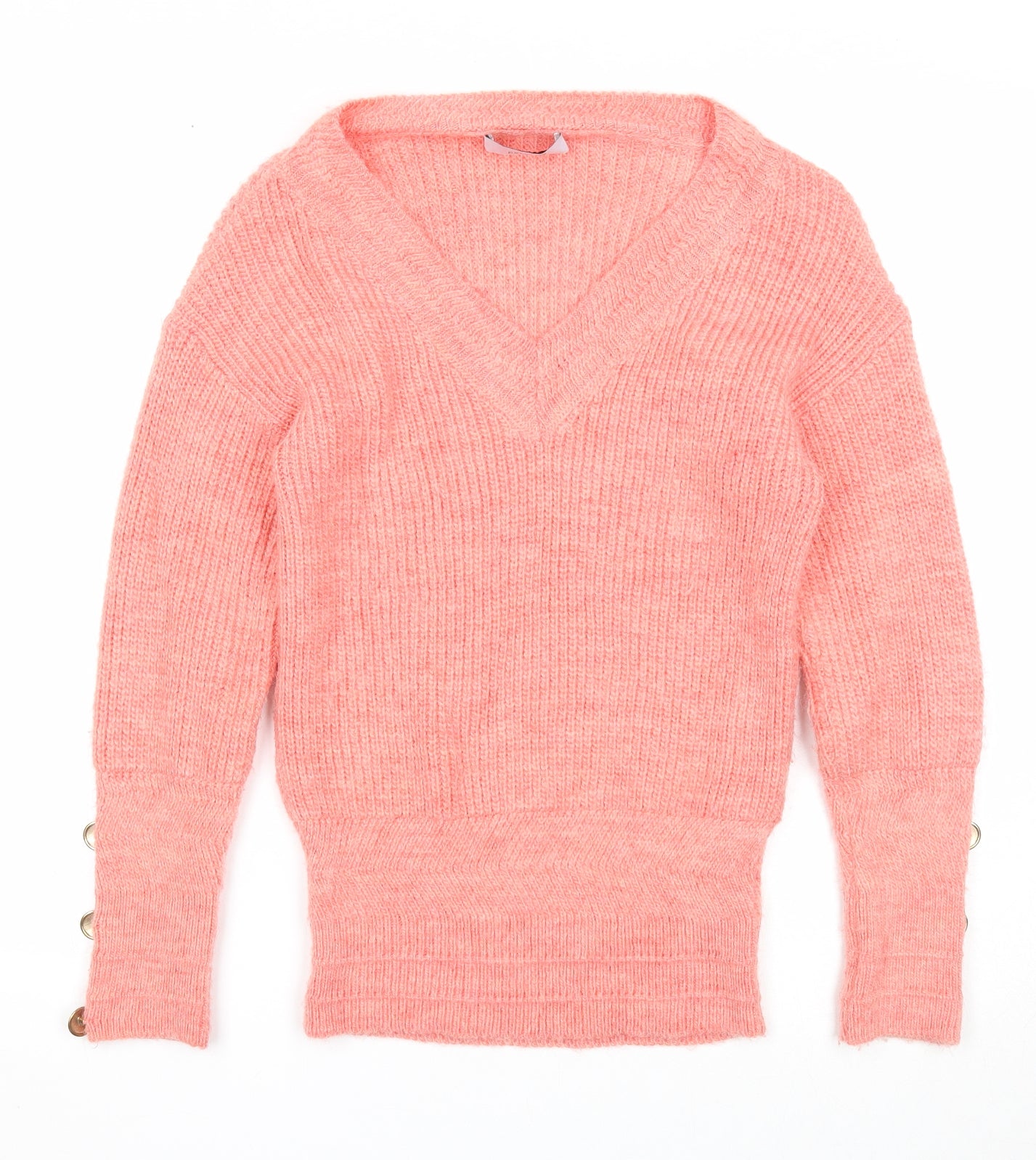 Marks and Spencer Womens Pink V-Neck Acrylic Pullover Jumper Size S