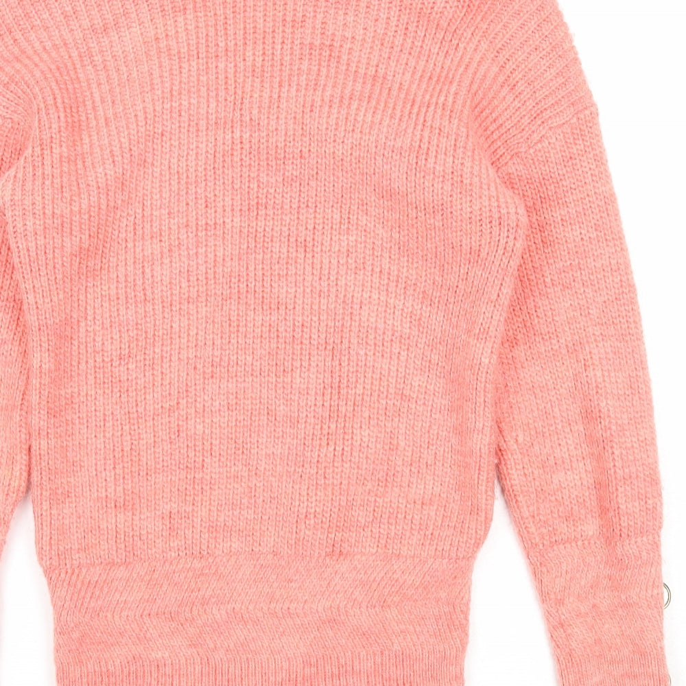 Marks and Spencer Womens Pink V-Neck Acrylic Pullover Jumper Size S