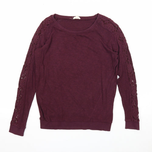 New Look Womens Purple Boat Neck Cotton Pullover Jumper Size 8 - Lace Detail