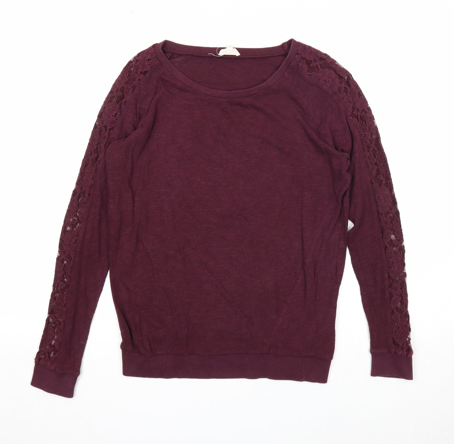 New Look Womens Purple Boat Neck Cotton Pullover Jumper Size 8 - Lace Detail