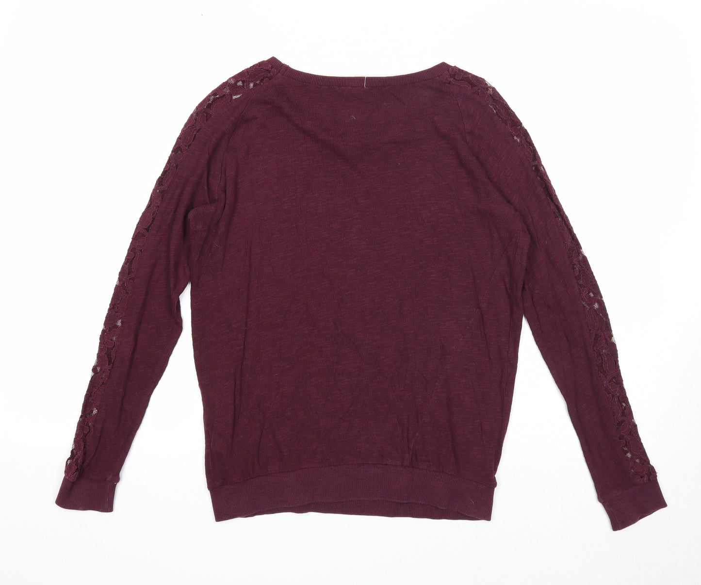 New Look Womens Purple Boat Neck Cotton Pullover Jumper Size 8 - Lace Detail