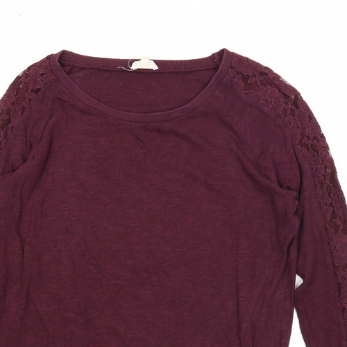 New Look Womens Purple Boat Neck Cotton Pullover Jumper Size 8 - Lace Detail