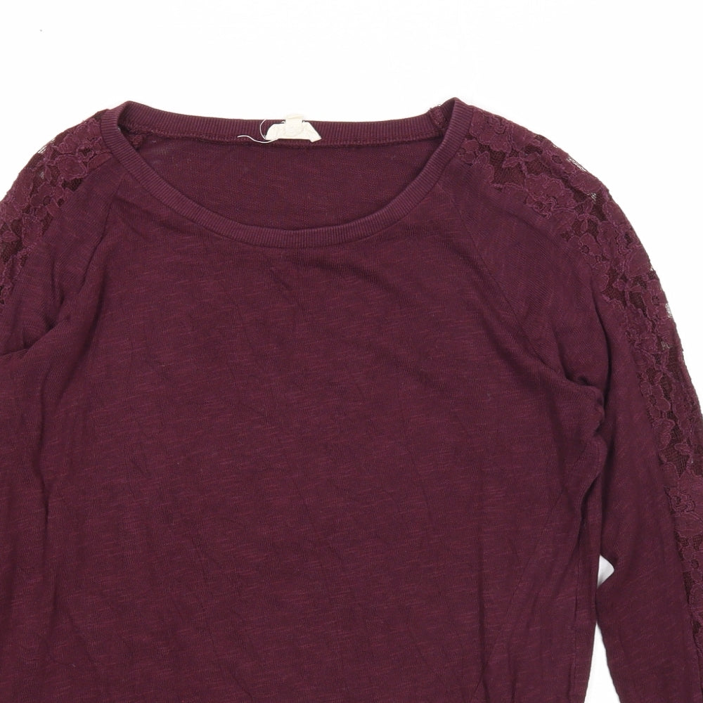 New Look Womens Purple Boat Neck Cotton Pullover Jumper Size 8 - Lace Detail