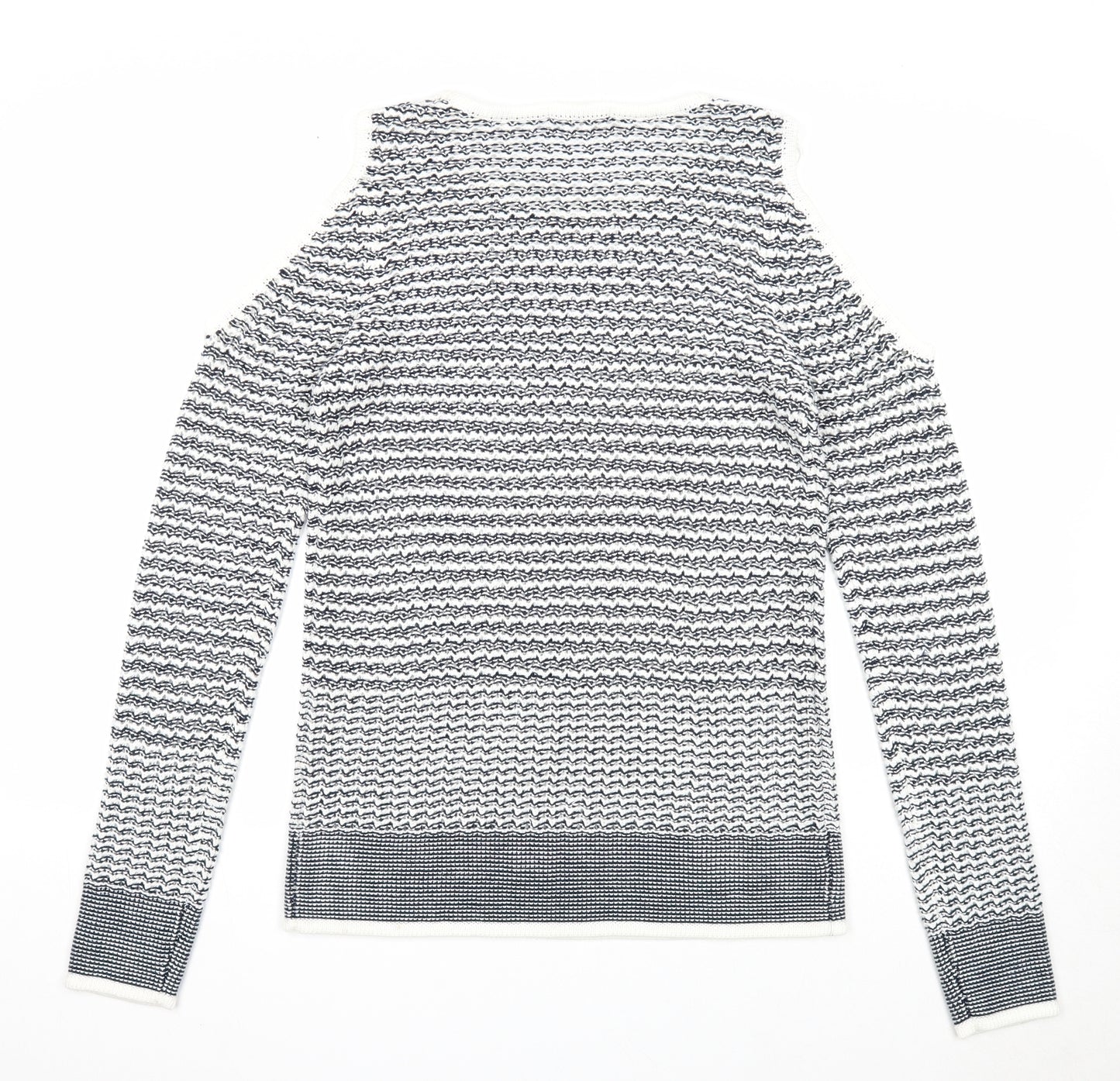 TU Womens Blue Scoop Neck Geometric Acrylic Pullover Jumper Size 12 - Cold Shoulder