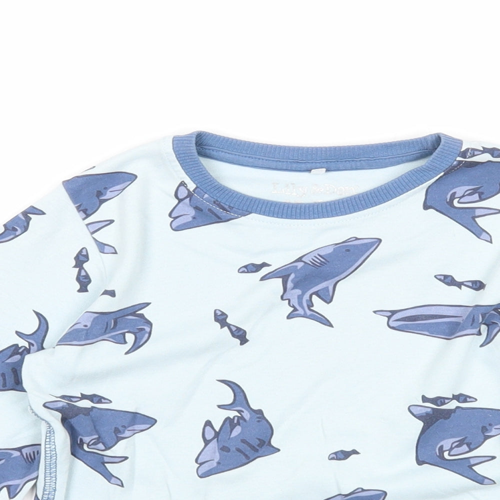 Lily & Dan Boys Blue Geometric Cotton Basic T-Shirt Size 5-6 Years Round Neck Pullover - Shark
