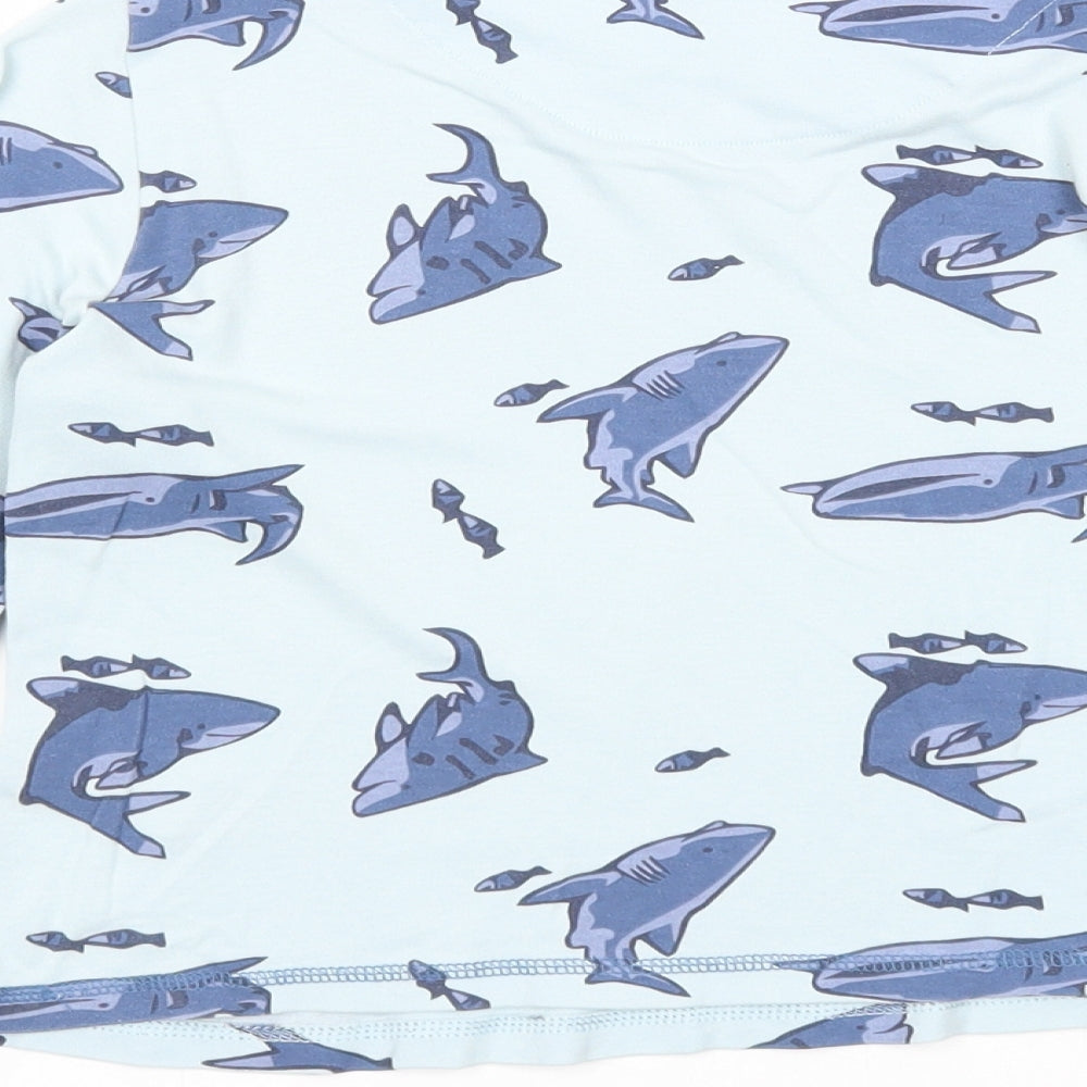 Lily & Dan Boys Blue Geometric Cotton Basic T-Shirt Size 5-6 Years Round Neck Pullover - Shark