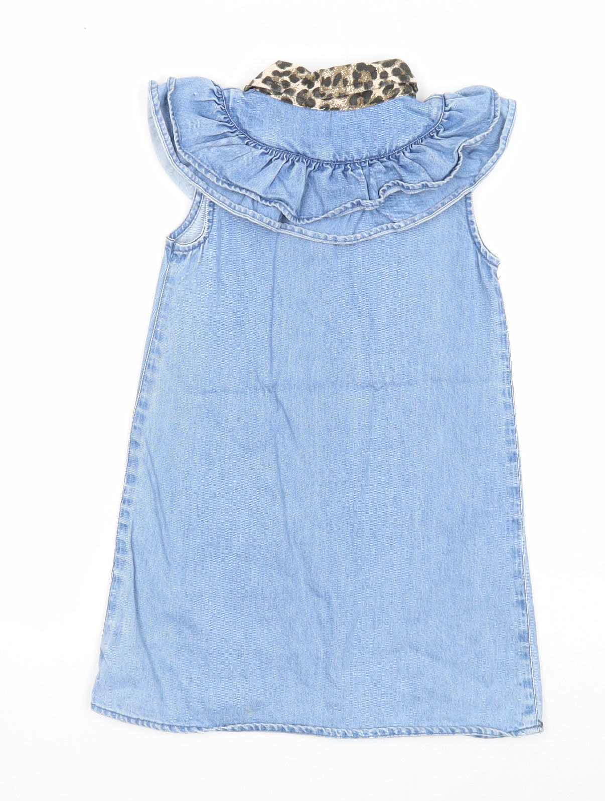 River Island Girls Blue Geometric Cotton A-Line Size 3-4 Years Collared Button