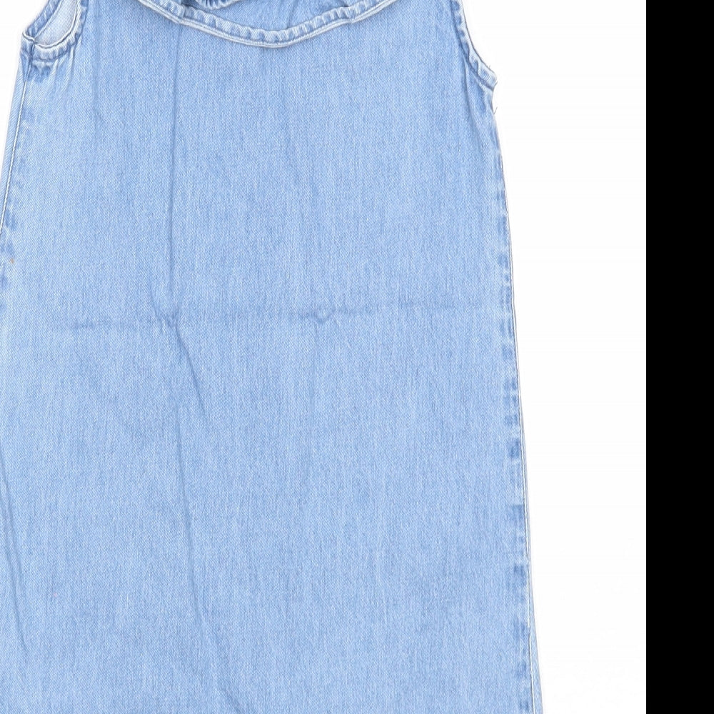 River Island Girls Blue Geometric Cotton A-Line Size 3-4 Years Collared Button