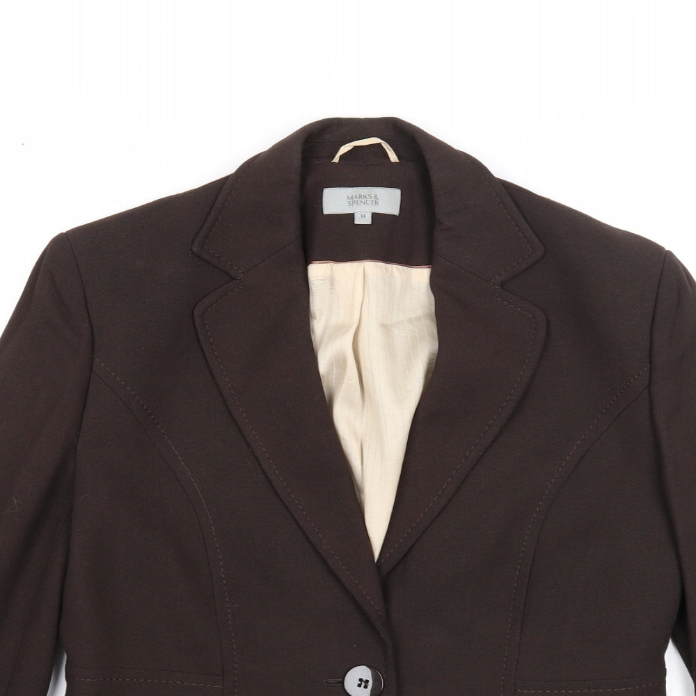 Marks and Spencer Womens Brown Jacket Blazer Size 14 Button