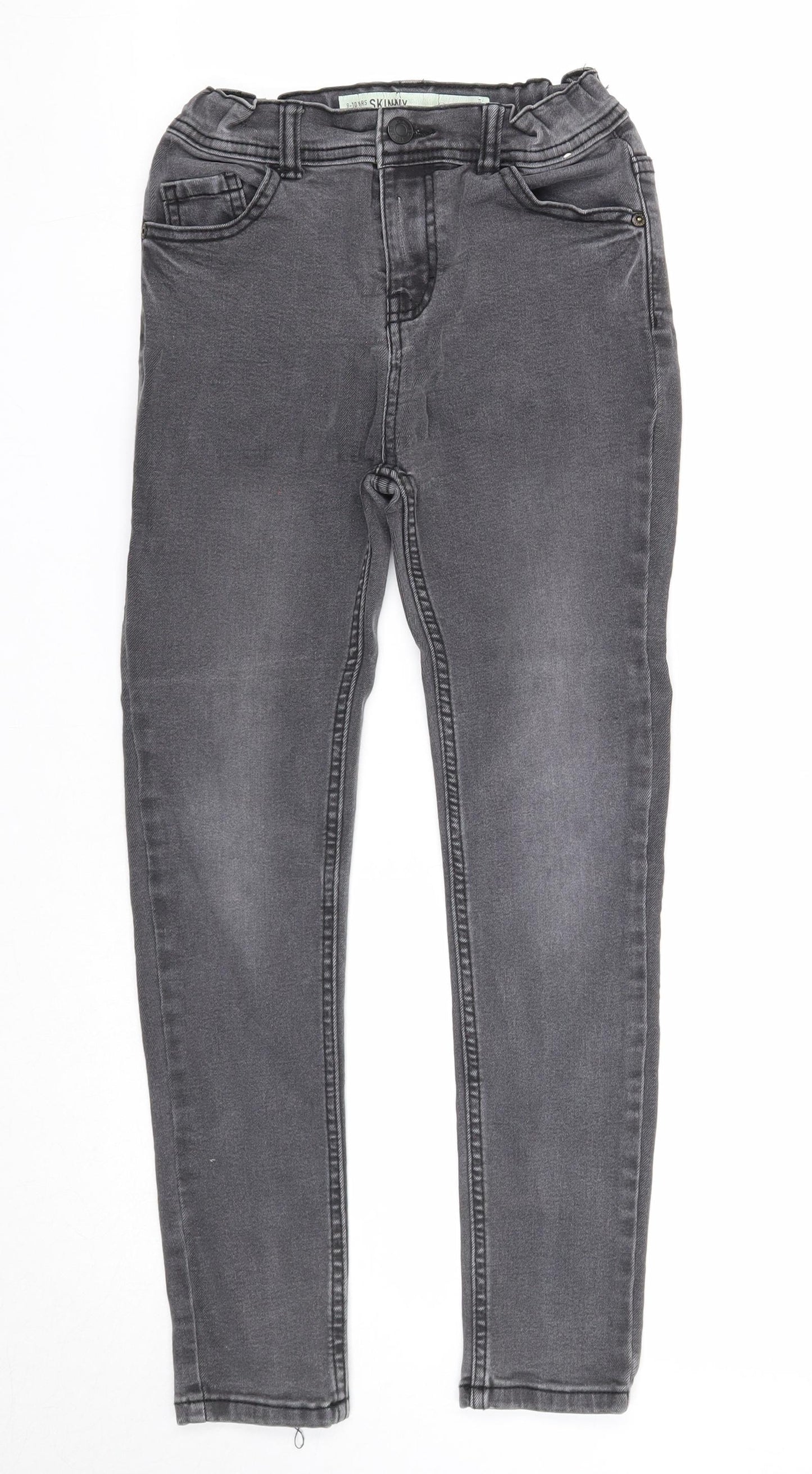 Denim & Co. Boys Grey Cotton Skinny Jeans Size 9-10 Years Regular Zip