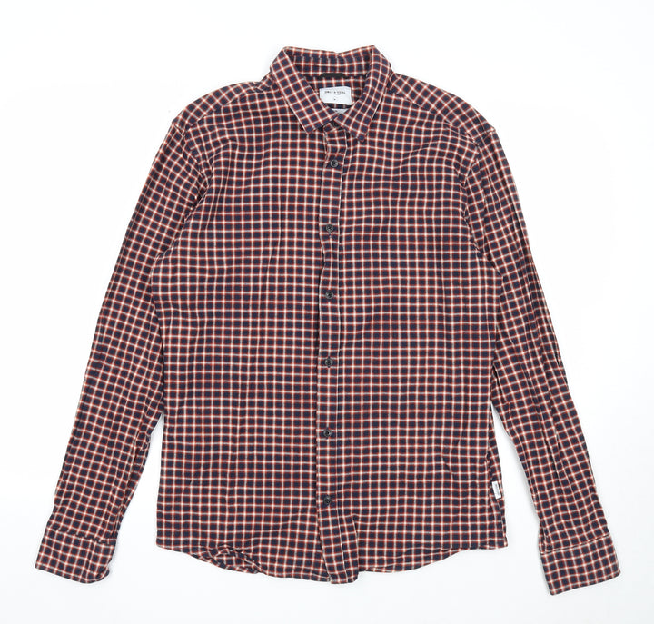 ONLY & SONS Mens Multicoloured Check Cotton Button-Up Size L Collared Button