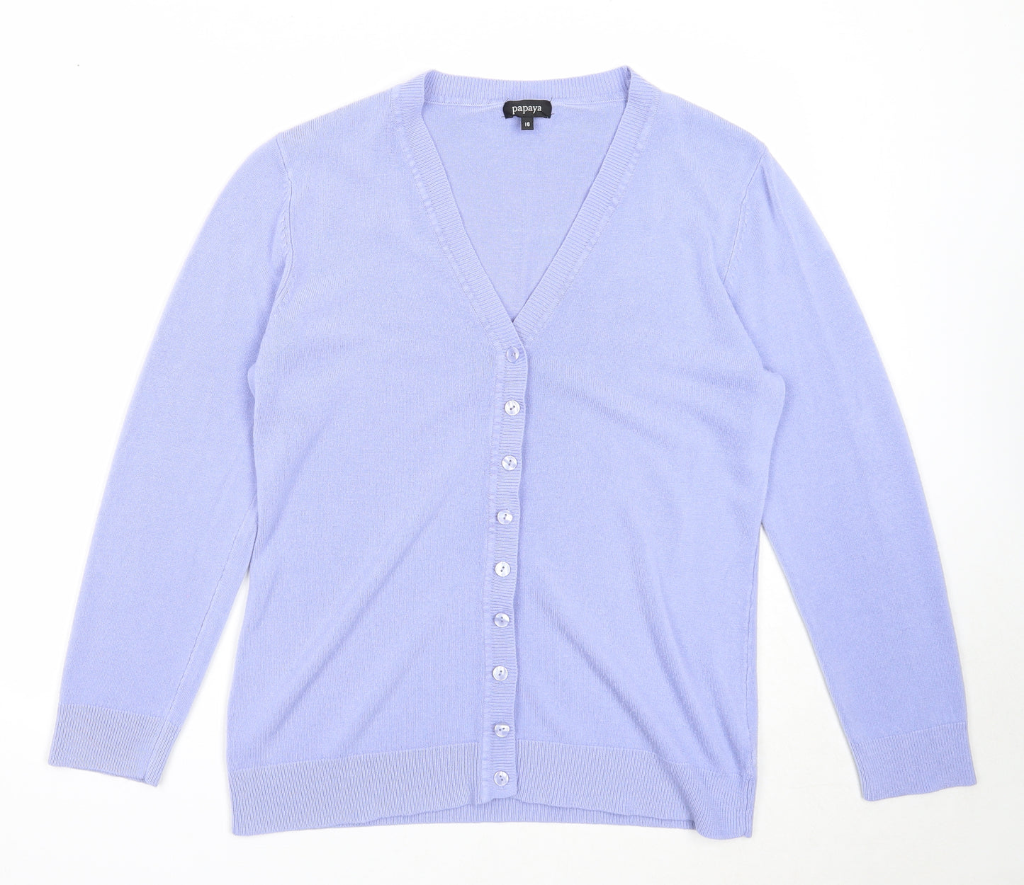 Papaya Womens Blue V-Neck Acrylic Cardigan Jumper Size 16