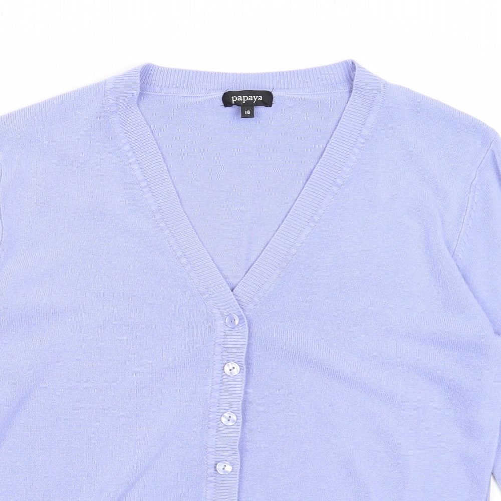 Papaya Womens Blue V-Neck Acrylic Cardigan Jumper Size 16