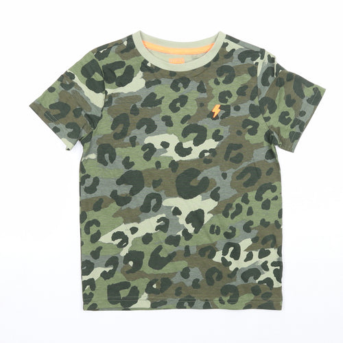 F&F Boys Green Geometric Cotton Basic T-Shirt Size 6-7 Years Round Neck Pullover