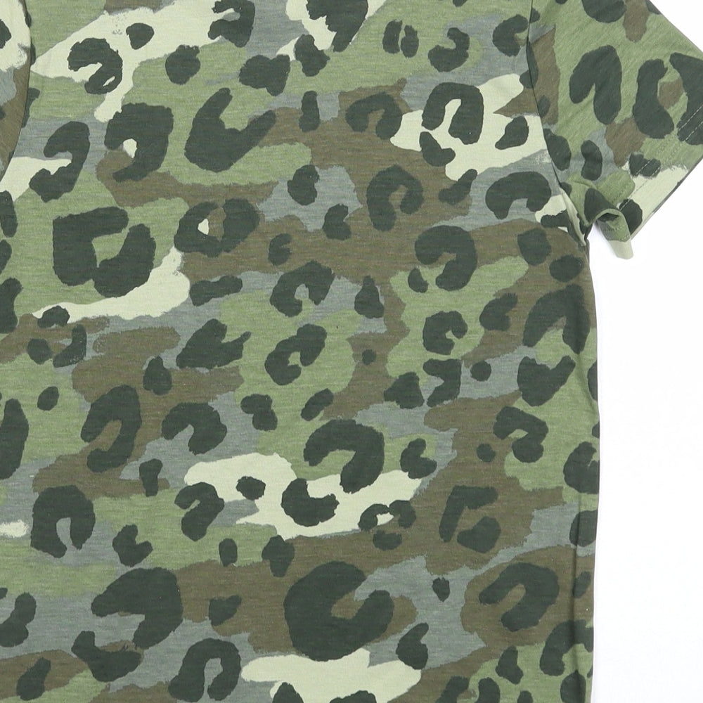 F&F Boys Green Geometric Cotton Basic T-Shirt Size 6-7 Years Round Neck Pullover