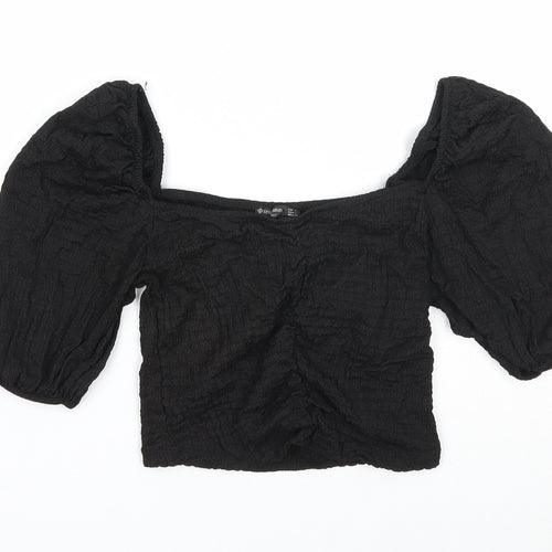 Stradivarius Womens Black Polyester Basic Tank Size L Square Neck