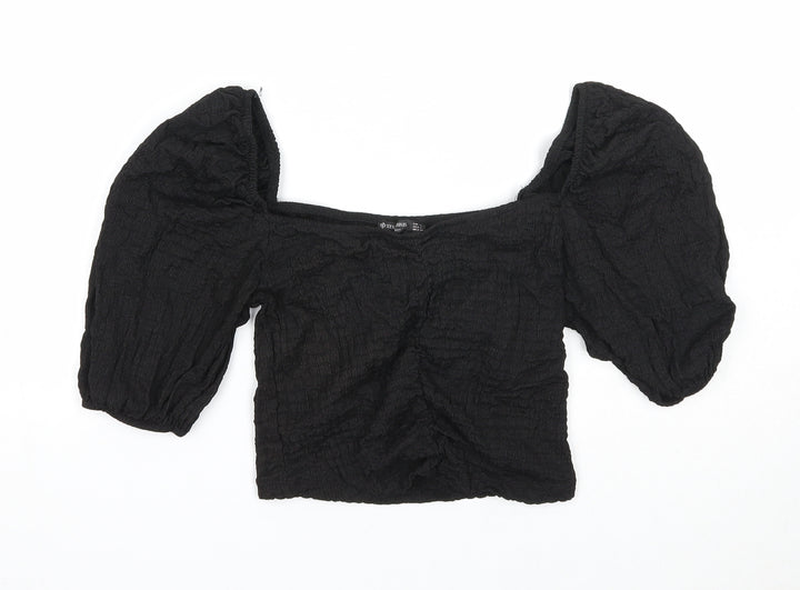 Stradivarius Womens Black Polyester Basic Tank Size L Square Neck