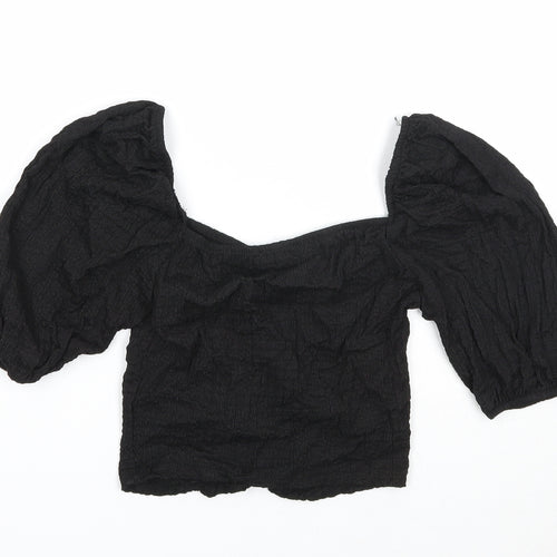Stradivarius Womens Black Polyester Basic Tank Size L Square Neck