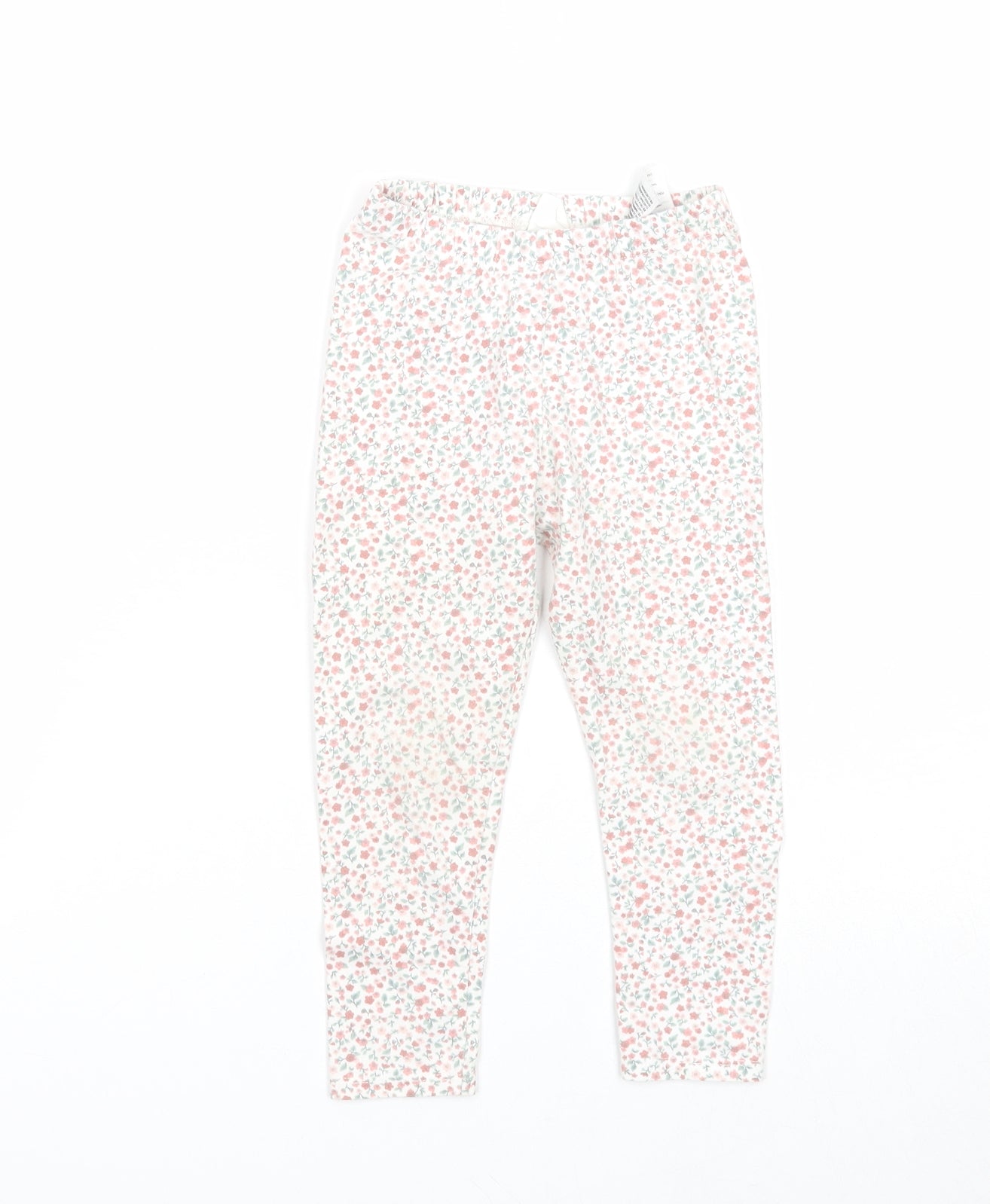 H&M Girls White Floral Cotton Jogger Trousers Size 2-3 Years Regular Pullover - Leggings