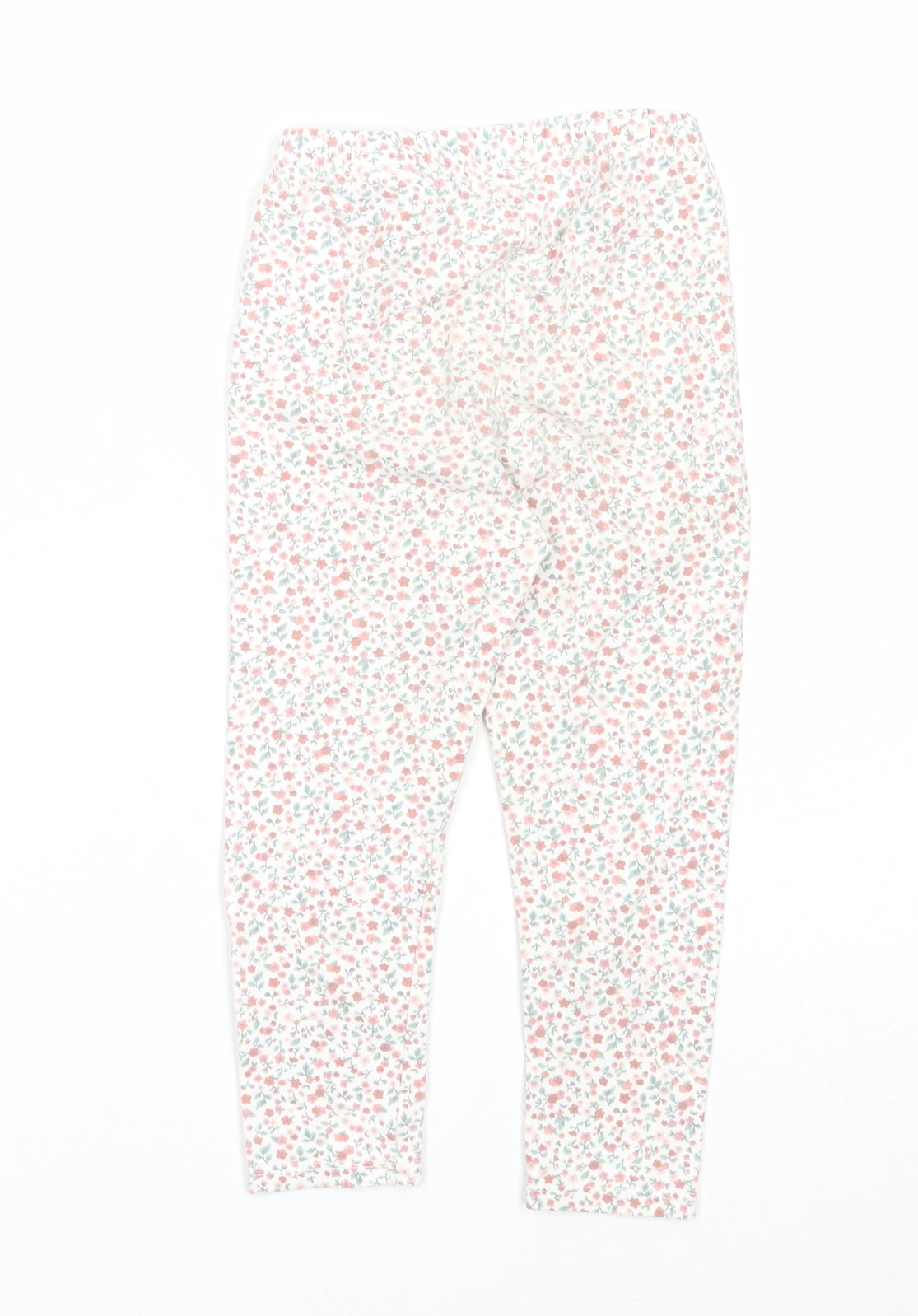 H&M Girls White Floral Cotton Jogger Trousers Size 2-3 Years Regular Pullover - Leggings