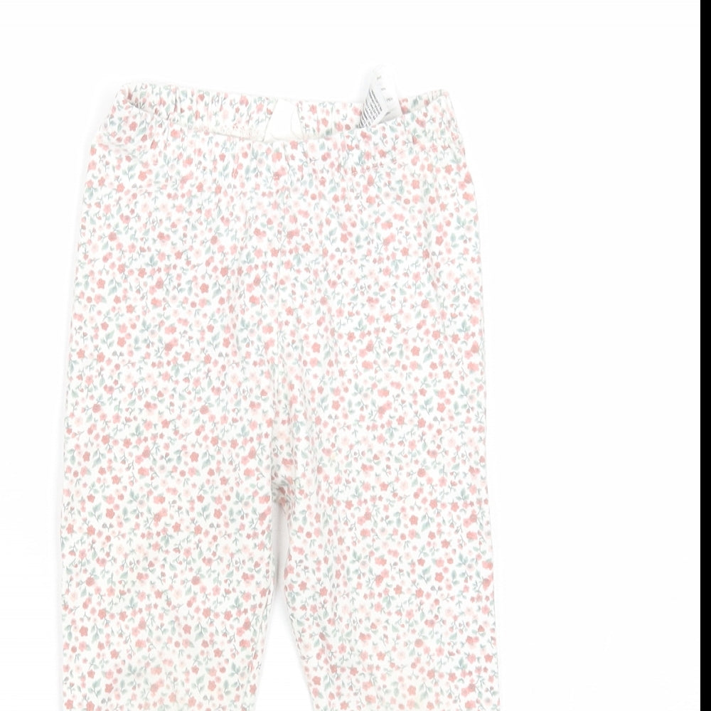 H&M Girls White Floral Cotton Jogger Trousers Size 2-3 Years Regular Pullover - Leggings