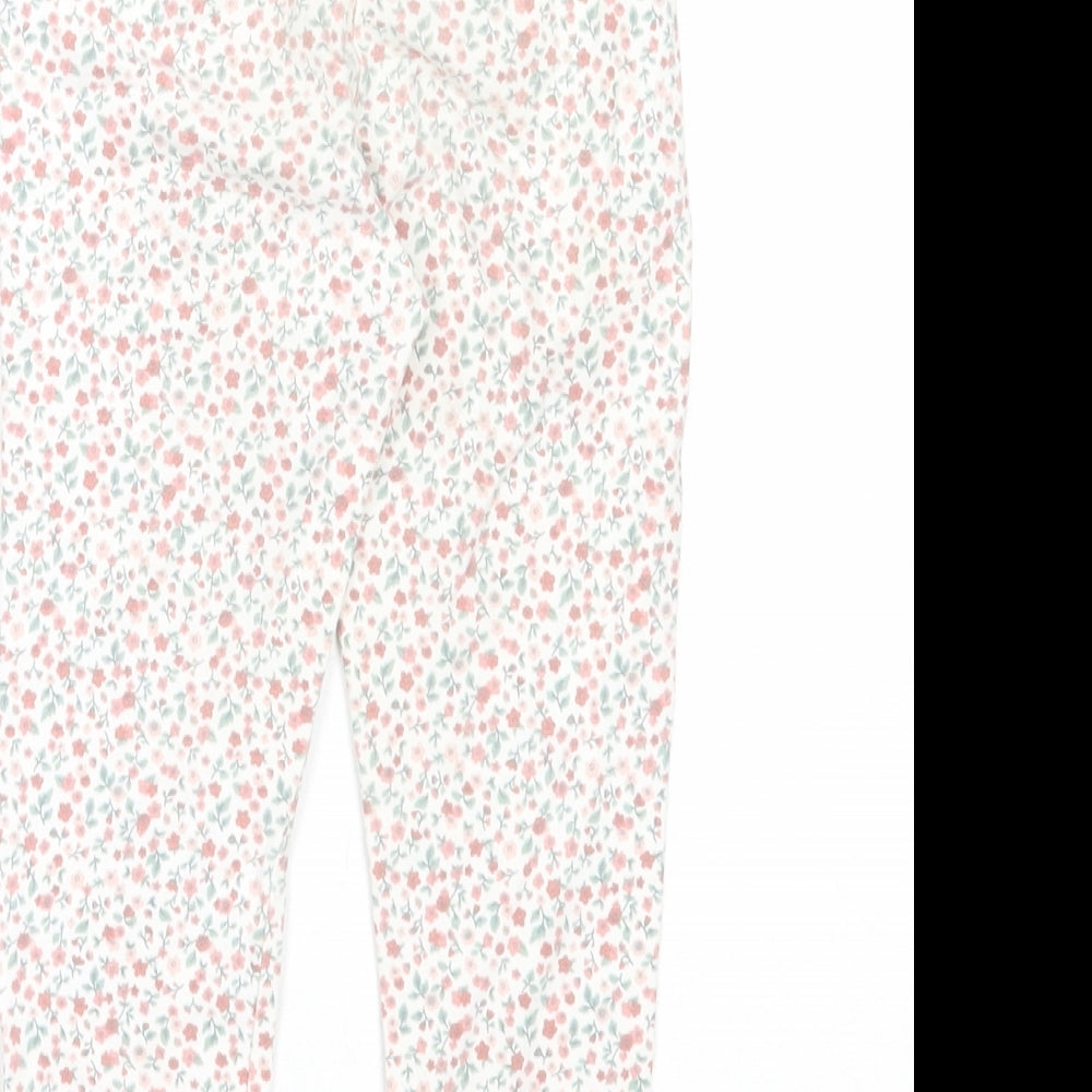 H&M Girls White Floral Cotton Jogger Trousers Size 2-3 Years Regular Pullover - Leggings