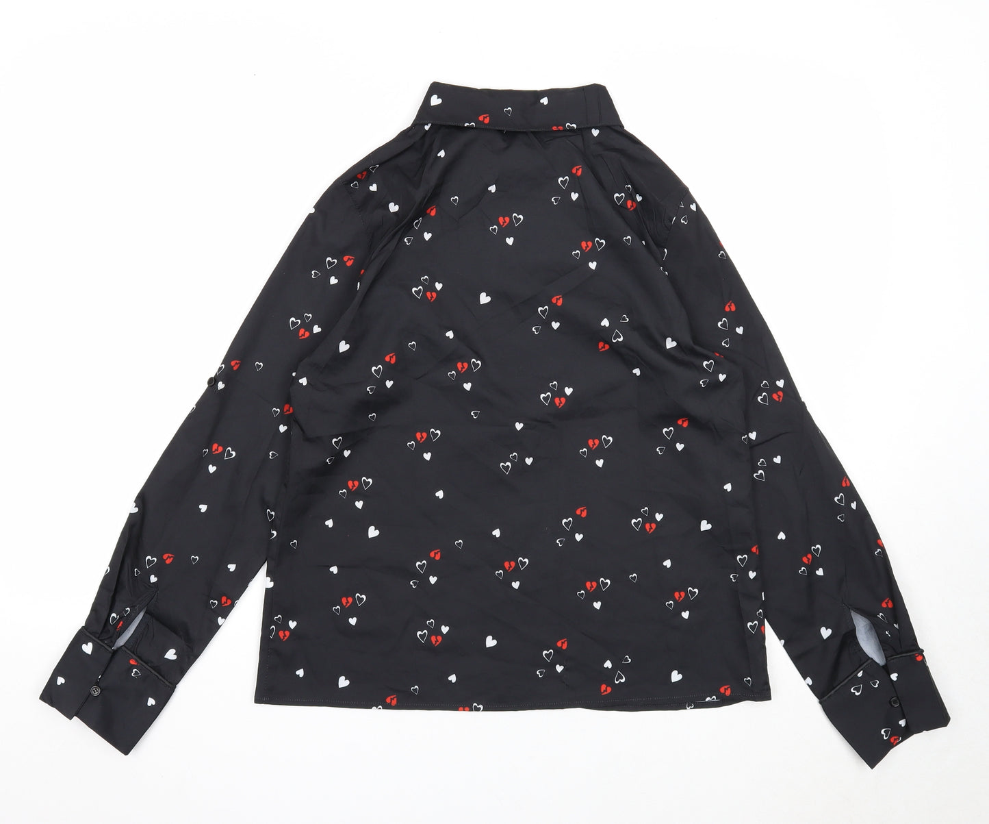 By Clara Womens Black Geometric Polyester Basic Button-Up Size M Collared - Heart Print