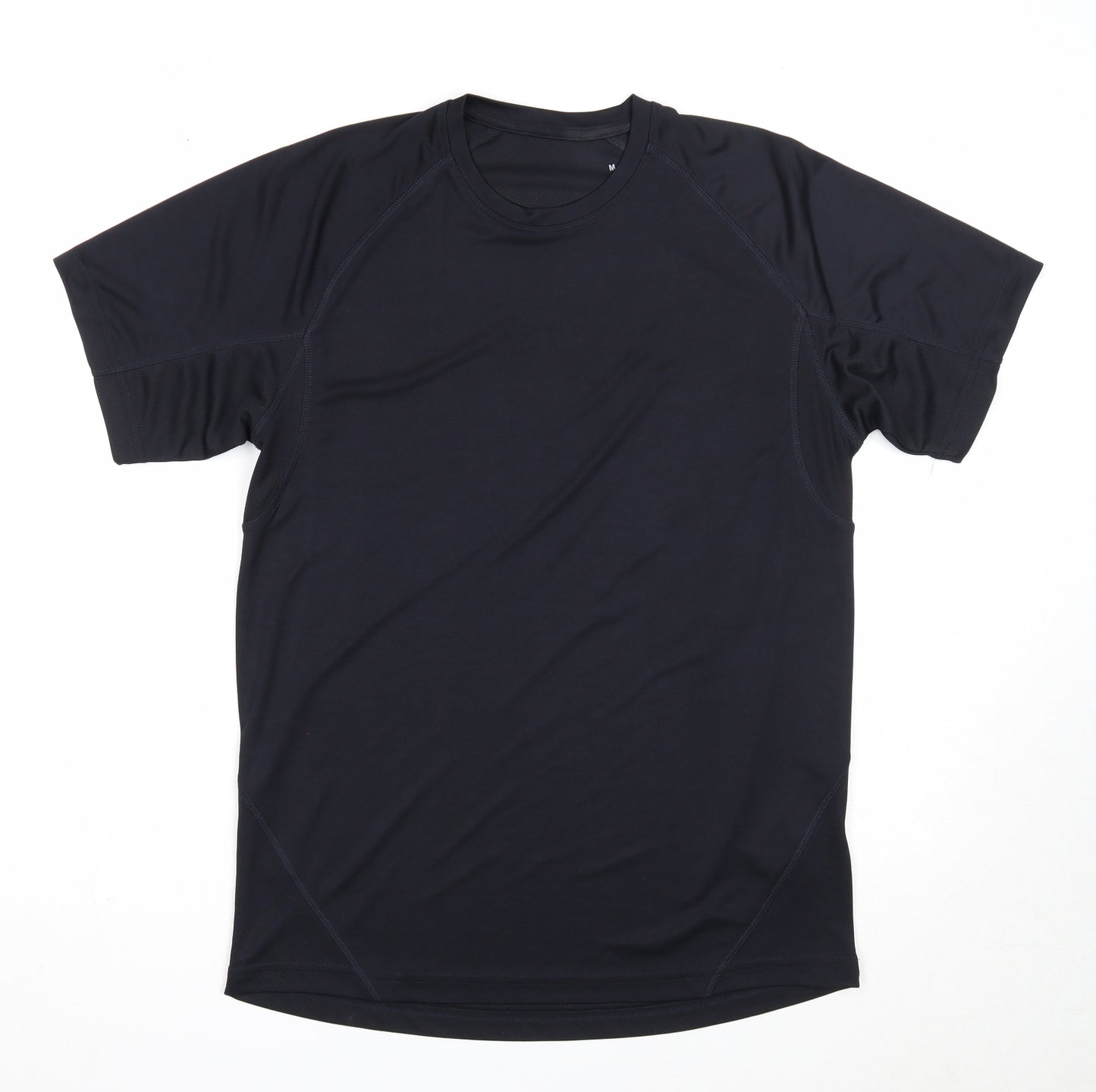 Preworn Mens Black Polyester Basic T-Shirt Size M Round Neck Pullover