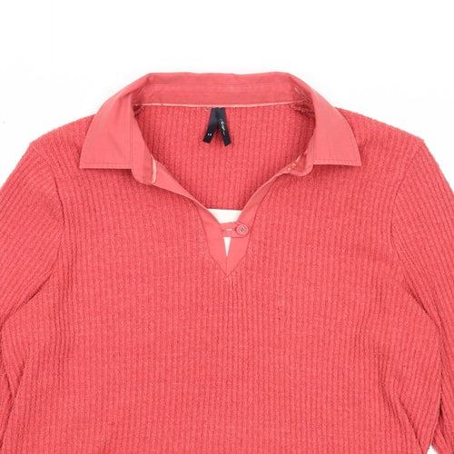 DASH Womens Red Collared Polyester Pullover Jumper Size 14