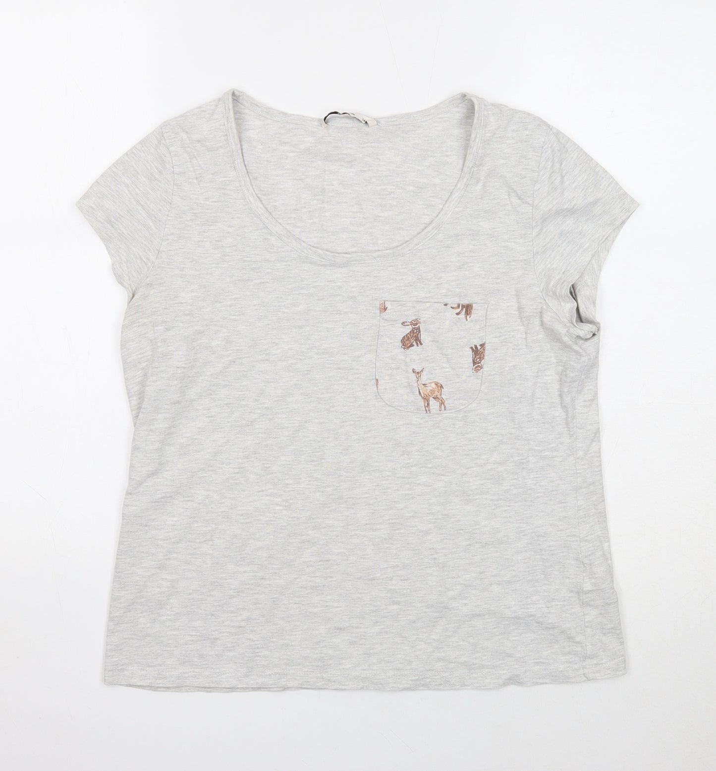 TU Womens Grey Cotton Basic T-Shirt Size 14 Round Neck - Animals