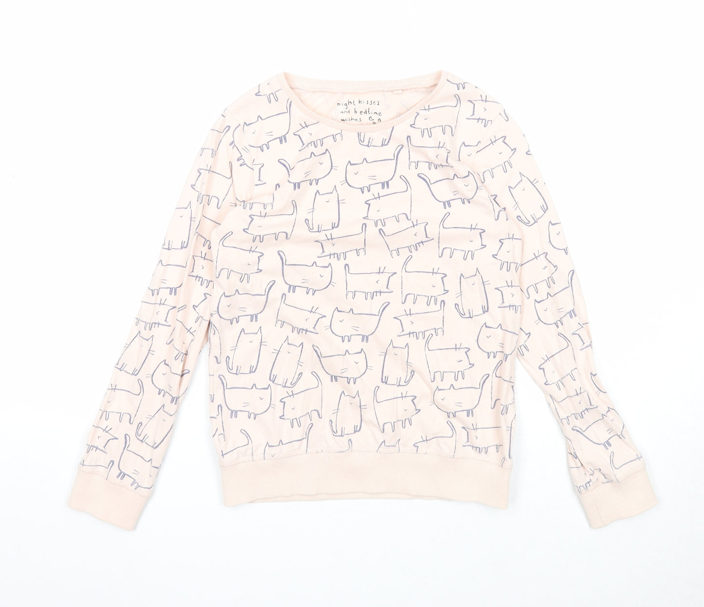 NEXT Girls Pink Geometric Cotton Pullover Sweatshirt Size 11 Years Pullover - Cats Print